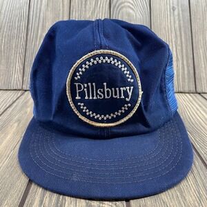 Vintage 80s PILLSBURY USA K-Brand Blue White Trucker Hat Cap Snapback Logo PATCH